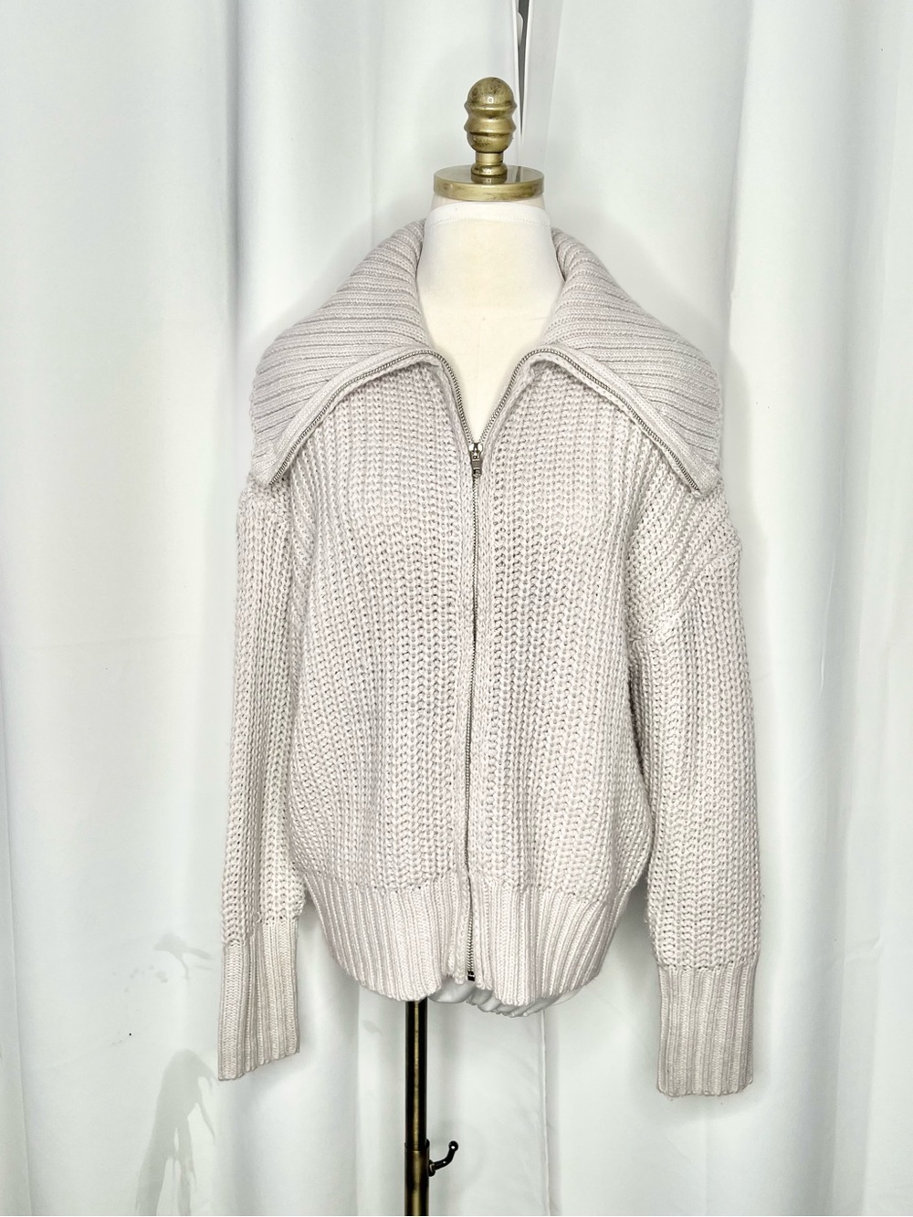 PRINCESS POLLY IVORY RIB KNIT ZIP FRONT OVERSIZED CARDIGAN SIZE S